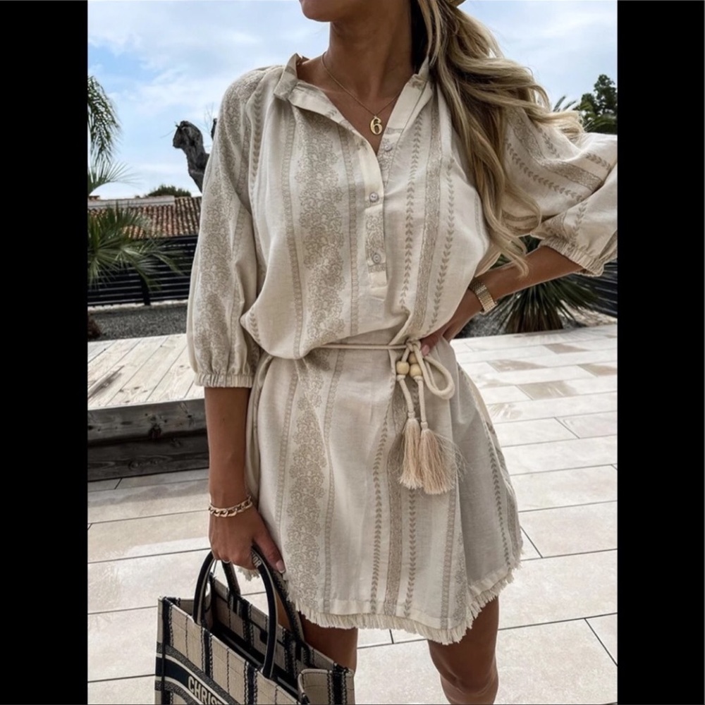 Zoe Bell Boho Shirt Mini Tassel Cotton Sundress - Picture 2 of 6